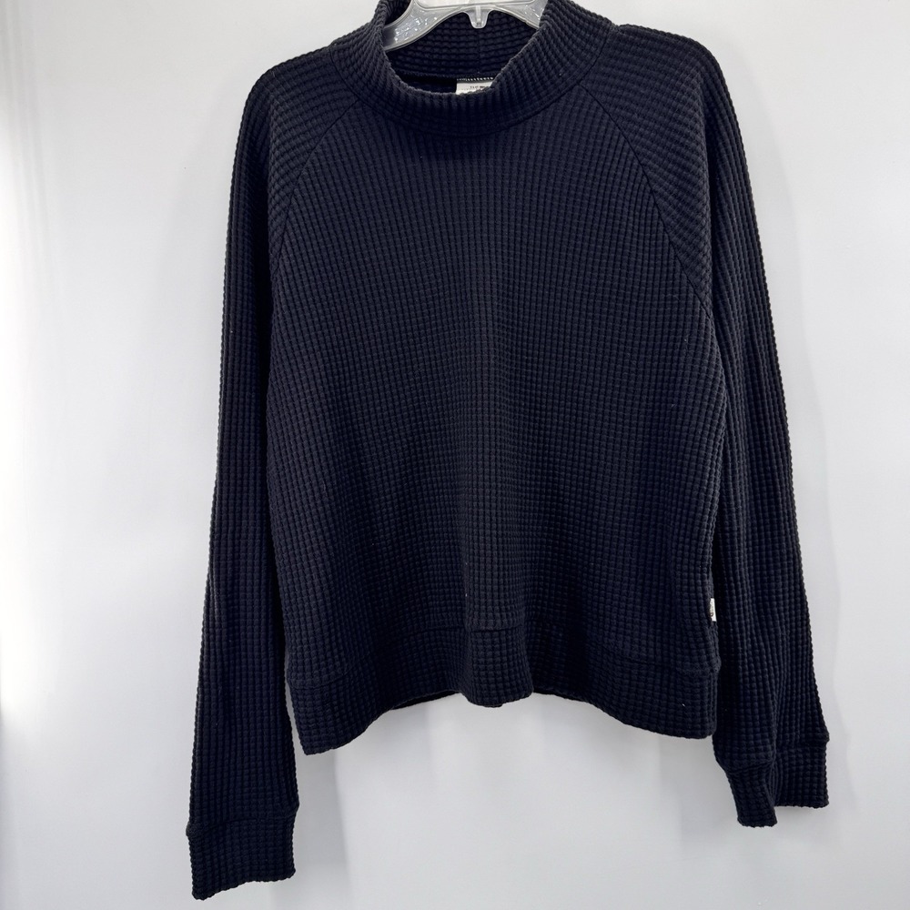 North Face Sweater Women Sz L Black Waffle Knit Oversized Granola Gauze Cotton